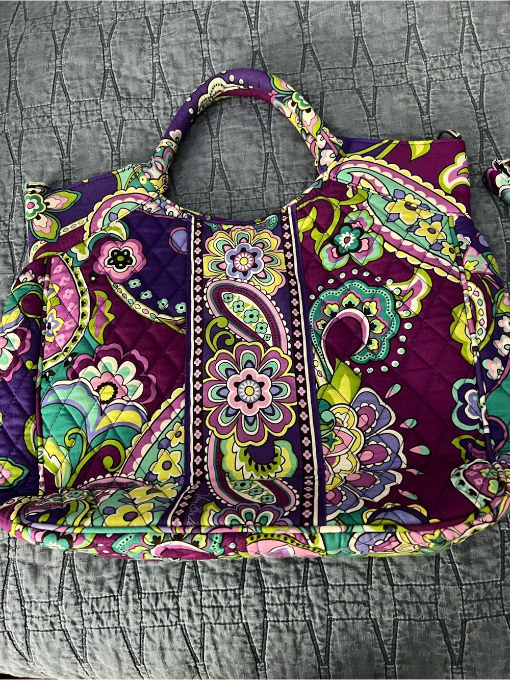 Vera Bradley Purple Quilted Paisley Floral Tote with Teal & Lime Accents
